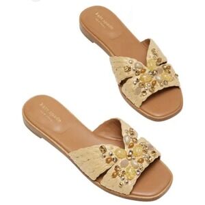 Kate Spade New York Dock crystal slide sandal with‎ raffia upper Size 7 Beaded